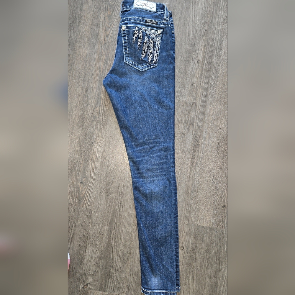 Miss Me Skinny Jeans Size 27 Feather Embellished Stretch Denim - Picture 4 of 13